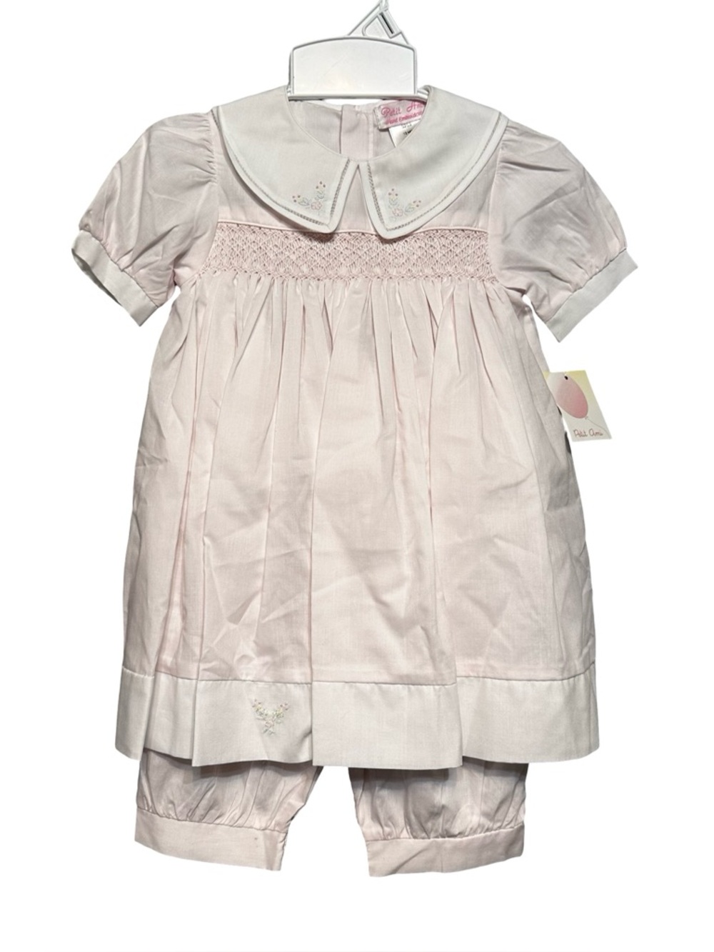 NWT Petit Ami Light Pink Baby Dress Bloomer Pants Size 12 Months Smocked